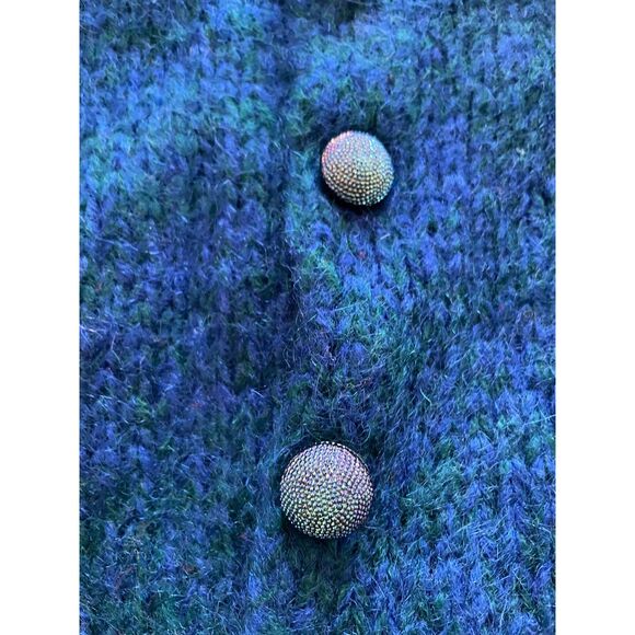 Vintage wool blend teal blue green handknit button up cardigan XS/S - Picture 4 of 9
